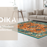 Ultra Soft Area Rug, Non Slip, Stain Resistant, Washable Area Rugs for Living Room, Bedroom, Artful Distressed Lattice Style(Orange)