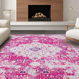 Ultra Soft Area Rug, Non Slip, Stain Resistant, Washable Area Rugs for Living Room, Bedroom, Rustic Soft Pink Geometric Design(Pink)