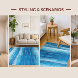 Ultra Soft Area Rug, Non Slip, Stain Resistant, Washable Area Rugs for Living Room, Bedroom, Serene Pastel Tie-Dye Effect(Blue)