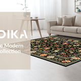 Ultra Soft Area Rug, Non Slip, Stain Resistant, Washable Area Rugs for Living Room, Bedroom, Elegant Earthy Floral Composition(Black)