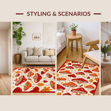 Ultra Soft Area Rug, Non Slip, Stain Resistant, Washable Area Rugs for Living Room, Bedroom, Cozy Rustic Mushroom Print Decor(Orange)