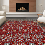 Ultra Soft Area Rug, Non Slip, Stain Resistant, Washable Area Rugs for Living Room, Bedroom, Rustic Earthy Toned Botanical Design(Red)
