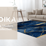 Ultra Soft Area Rug, Non Slip, Stain Resistant, Washable Area Rugs for Living Room, Bedroom, Minimalist Navy Gold Fusion Style(Blue)