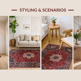 Ultra Soft Area Rug, Non Slip, Stain Resistant, Washable Area Rugs for Living Room, Bedroom, Sophisticated Classic Trellis Theme(Red)