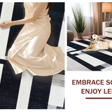 Ultra Soft Area Rug, Non Slip, Stain Resistant, Washable Area Rugs for Living Room, Bedroom, Modern Stripe Fusion Rug with Bold Contrasting Bands and Minimalist Linear Art(Black)
