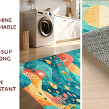 Ultra Soft Area Rug, Non Slip, Stain Resistant, Washable Area Rugs for Living Room, Bedroom, Interactive Ocean-Themed Rug for Learning with Numbers and Shapes(Blue)