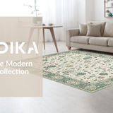 Ultra Soft Area Rug, Non Slip, Stain Resistant, Washable Area Rugs for Living Room, Bedroom, Serene Earthy Green Pattern Play(Ivory)