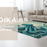 Ultra Soft Area Rug, Non Slip, Stain Resistant, Washable Area Rugs for Living Room, Bedroom, Elegant Octopus Rug with Fluid Tentacle Motif for Stylish Home Decor(Blue)