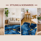 Ultra Soft Area Rug, Non Slip, Stain Resistant, Washable Area Rugs for Living Room, Bedroom, Sophisticated Gold Accented Pattern(Blue)