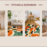 Ultra Soft Area Rug, Non Slip, Stain Resistant, Washable Area Rugs for Living Room, Bedroom, Mid Century Eclectic Pattern Fusion(Orange)