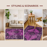 Ultra Soft Area Rug, Non Slip, Stain Resistant, Washable Area Rugs for Living Room, Bedroom, Sophisticated Ogee Distressed Aesthetic(Purple)