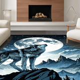 Ultra Soft Area Rug, Non Slip, Stain Resistant, Washable Area Rugs for Living Room, Bedroom, Howling Wolf Nighttime Imagery(Gray)