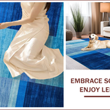 Ultra Soft Area Rug, Non Slip, Stain Resistant, Washable Area Rugs for Living Room, Bedroom, Elegant Modern Linear Artistry(Blue)