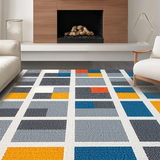 Ultra Soft Area Rug, Non Slip, Stain Resistant, Washable Area Rugs for Living Room, Bedroom, Interactive White Geometric Motif(Gray)