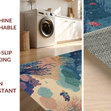 Ultra Soft Area Rug, Non Slip, Stain Resistant, Washable Area Rugs for Living Room, Bedroom, Marine Adventure Carpet With Graceful Turtles Amid Colorful Reef Design(Blue)