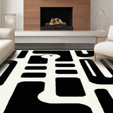 Ultra Soft Area Rug, Non Slip, Stain Resistant, Washable Area Rugs for Living Room, Bedroom, Rustic Off-White Twisted Graphics(Black)