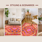 Ultra Soft Area Rug, Non Slip, Stain Resistant, Washable Area Rugs for Living Room, Bedroom, Rustic Ogee Design in Warm Hues(Orange)