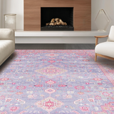 Ultra Soft Area Rug, Non Slip, Stain Resistant, Washable Area Rugs for Living Room, Bedroom, Timeless Distressed Linear Patterns(Purple)