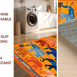 Ultra Soft Area Rug, Non Slip, Stain Resistant, Washable Area Rugs for Living Room, Bedroom, Dynamic Elephant Illustration Charm(Orange)