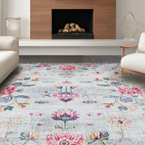 Ultra Soft Area Rug, Non Slip, Stain Resistant, Washable Area Rugs for Living Room, Bedroom, Minimalist Modern Soft Floral Arrangement(Gray)