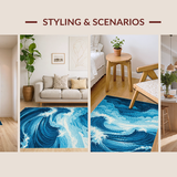 Ultra Soft Area Rug, Non Slip, Stain Resistant, Washable Area Rugs for Living Room, Bedroom, Serene Blue Tidal Texture(Blue)