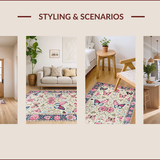 Ultra Soft Area Rug, Non Slip, Stain Resistant, Washable Area Rugs for Living Room, Bedroom, Elegant Butterfly Floral Arrangement(Beige)