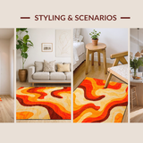 Ultra Soft Area Rug, Non Slip, Stain Resistant, Washable Area Rugs for Living Room, Bedroom, Whimsical Colorful Fluid Design(Orange)