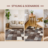 Ultra Soft Area Rug, Non Slip, Stain Resistant, Washable Area Rugs for Living Room, Bedroom, Luxurious Vintage-Inspired Geometric Theme(Brown)
