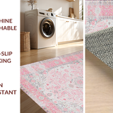 Ultra Soft Area Rug, Non Slip, Stain Resistant, Washable Area Rugs for Living Room, Bedroom, Sophisticated Round Blooming Elegance(Pink)