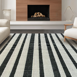 Ultra Soft Area Rug, Non Slip, Stain Resistant, Washable Area Rugs for Living Room, Bedroom, Farmhouse Laundry Room Mat, Black & White Striped Pattern, Flat-Weave Design(Black)