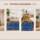 Ultra Soft Area Rug, Non Slip, Stain Resistant, Washable Area Rugs for Living Room, Bedroom, Eclectic Colorful Geometric Arrangement(Blue)