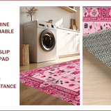Ultra Soft Area Rug, Non Slip, Stain Resistant, Washable Area Rugs for Living Room, Bedroom, Pastel Botanical Kids Room Non-Slip Carpet(Pink)