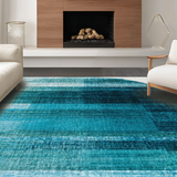 Ultra Soft Area Rug, Non Slip, Stain Resistant, Washable Area Rugs for Living Room, Bedroom, Washable Round Rug: Boho Ombre Style Area Rug(Blue)