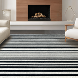 Ultra Soft Area Rug, Non Slip, Stain Resistant, Washable Area Rugs for Living Room, Bedroom, Contemporary Reversible Doormat:  Black & White Striped Carpet(Black)
