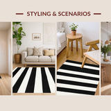 Ultra Soft Area Rug, Non Slip, Stain Resistant, Washable Area Rugs for Living Room, Bedroom, Striped Modern Rug(Black)