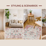 Ultra Soft Area Rug, Non Slip, Stain Resistant, Washable Area Rugs for Living Room, Bedroom, Soft Earthy Tones with Flourish(Pink)