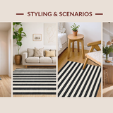 Ultra Soft Area Rug, Non Slip, Stain Resistant, Washable Area Rugs for Living Room, Bedroom, Stylish Striped Welcome Mat for Front Porch, Modern Layered Rug(Black)