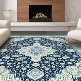 Ultra Soft Area Rug, Non Slip, Stain Resistant, Washable Area Rugs for Living Room, Bedroom, Stylish Patterned Ogee Arrangement(Blue)
