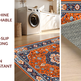 Ultra Soft Area Rug, Non Slip, Stain Resistant, Washable Area Rugs for Living Room, Bedroom, Whimsical Floral Round Design(Orange)