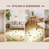 Ultra Soft Area Rug, Non Slip, Stain Resistant, Washable Area Rugs for Living Room, Bedroom, Cozy Pastel Floral Insect Theme(Beige)