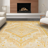 Ultra Soft Area Rug, Non Slip, Stain Resistant, Washable Area Rugs for Living Room, Bedroom, Rustic Neutral Trellis Pattern(Gold)