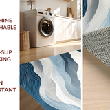 Ultra Soft Area Rug, Non Slip, Stain Resistant, Washable Area Rugs for Living Room, Bedroom, Sleek Abstract Wave Motif(Blue)