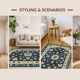 Ultra Soft Area Rug, Non Slip, Stain Resistant, Washable Area Rugs for Living Room, Bedroom, Earthy Tone Decorative Symmetry(Blue)