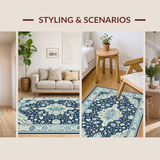 Ultra Soft Area Rug, Non Slip, Stain Resistant, Washable Area Rugs for Living Room, Bedroom, Stylish Patterned Ogee Arrangement(Blue)