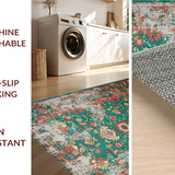 Ultra Soft Area Rug, Non Slip, Stain Resistant, Washable Area Rugs for Living Room, Bedroom, Rustic Floral Abstract Expression(Green)