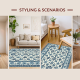 Ultra Soft Area Rug, Non Slip, Stain Resistant, Washable Area Rugs for Living Room, Bedroom, Charming Blue Botanical Illustration(White)