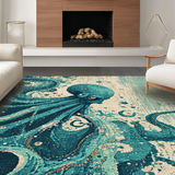 Ultra Soft Area Rug, Non Slip, Stain Resistant, Washable Area Rugs for Living Room, Bedroom, Elegant Octopus Rug with Fluid Tentacle Motif for Stylish Home Decor(Blue)
