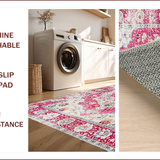Ultra Soft Area Rug, Non Slip, Stain Resistant, Washable Area Rugs for Living Room, Bedroom, Rustic Pastel Medallion Design(Pink)