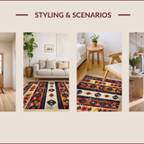 Ultra Soft Area Rug, Non Slip, Stain Resistant, Washable Area Rugs for Living Room, Bedroom, Boho Geometric Bedroom Low Pile Distressed Rug(Red)
