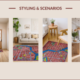 Ultra Soft Area Rug, Non Slip, Stain Resistant, Washable Area Rugs for Living Room, Bedroom, Vibrant Cityscape Playful Aesthetic(Red)